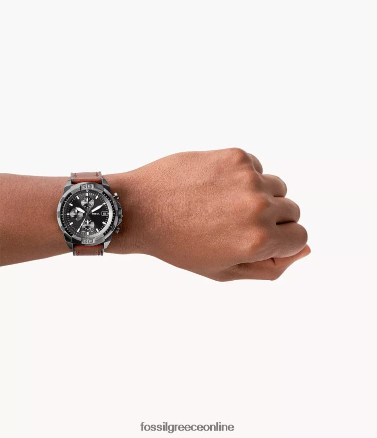 Fossil άνδρες δερμάτινο ρολόι χρονογράφος bronson litehide FVT06R1394 παρακολουθώ καφέ