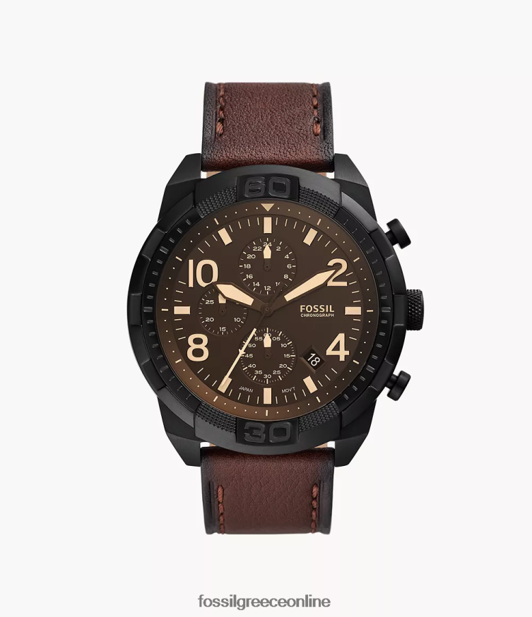 Fossil άνδρες δερμάτινο ρολόι χρονογράφος bronson litehide FVT06R1395 παρακολουθώ σκούρο καφέ