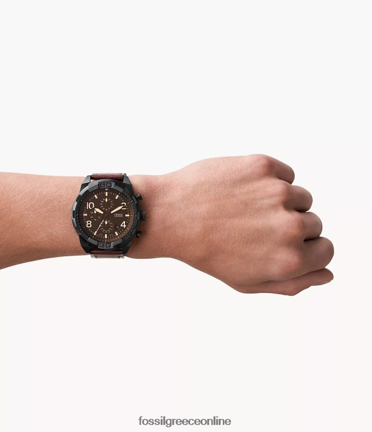 Fossil άνδρες δερμάτινο ρολόι χρονογράφος bronson litehide FVT06R1395 παρακολουθώ σκούρο καφέ