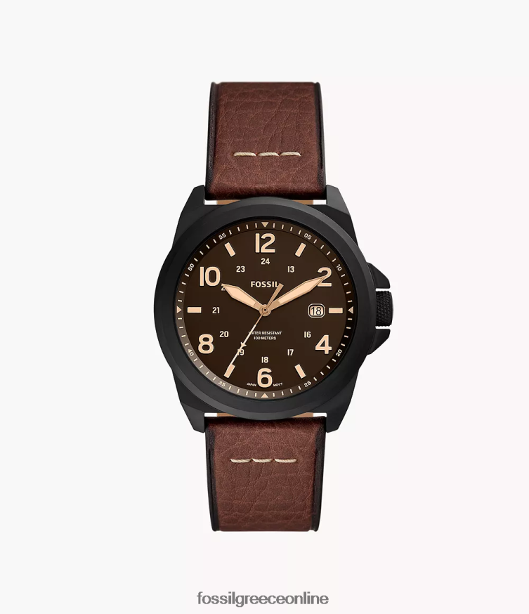 Fossil άνδρες δερμάτινο ρολόι bronson τριών χεριών litehide FVT06R1413 παρακολουθώ σκούρο καφέ