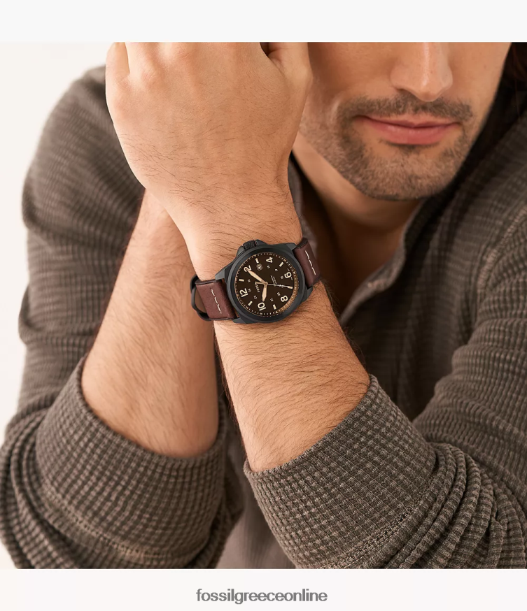Fossil άνδρες δερμάτινο ρολόι bronson τριών χεριών litehide FVT06R1413 παρακολουθώ σκούρο καφέ