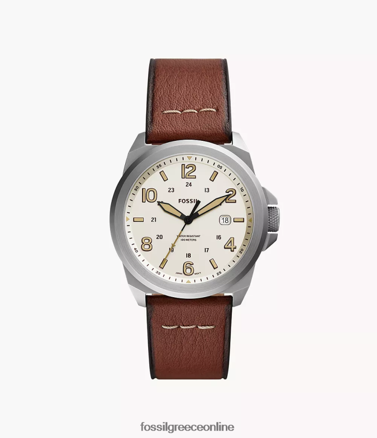 Fossil άνδρες δερμάτινο ρολόι bronson τριών χεριών litehide FVT06R1439 παρακολουθώ μέτριο καφέ
