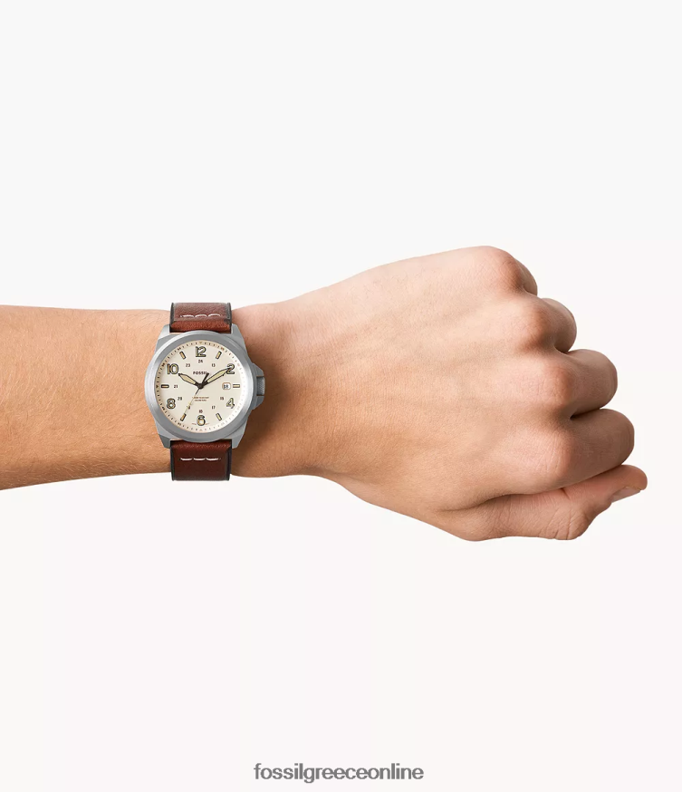 Fossil άνδρες δερμάτινο ρολόι bronson τριών χεριών litehide FVT06R1439 παρακολουθώ μέτριο καφέ