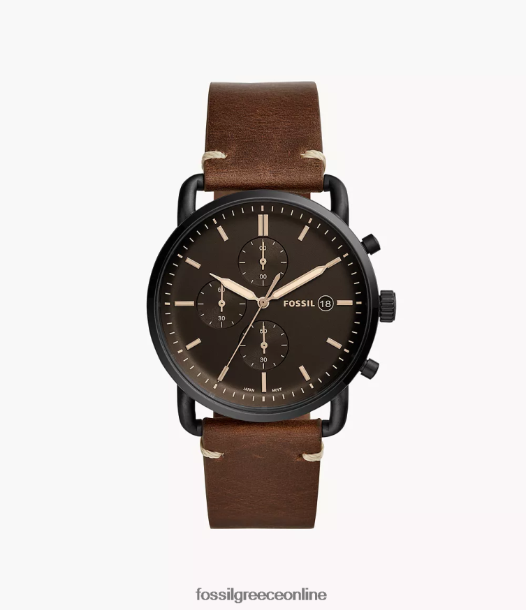 Fossil άνδρες το δερμάτινο ρολόι χρονογράφου commuter FVT06R1607 παρακολουθώ καφέ