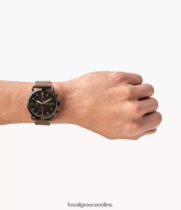 Fossil άνδρες το δερμάτινο ρολόι χρονογράφου commuter FVT06R1607 παρακολουθώ καφέ