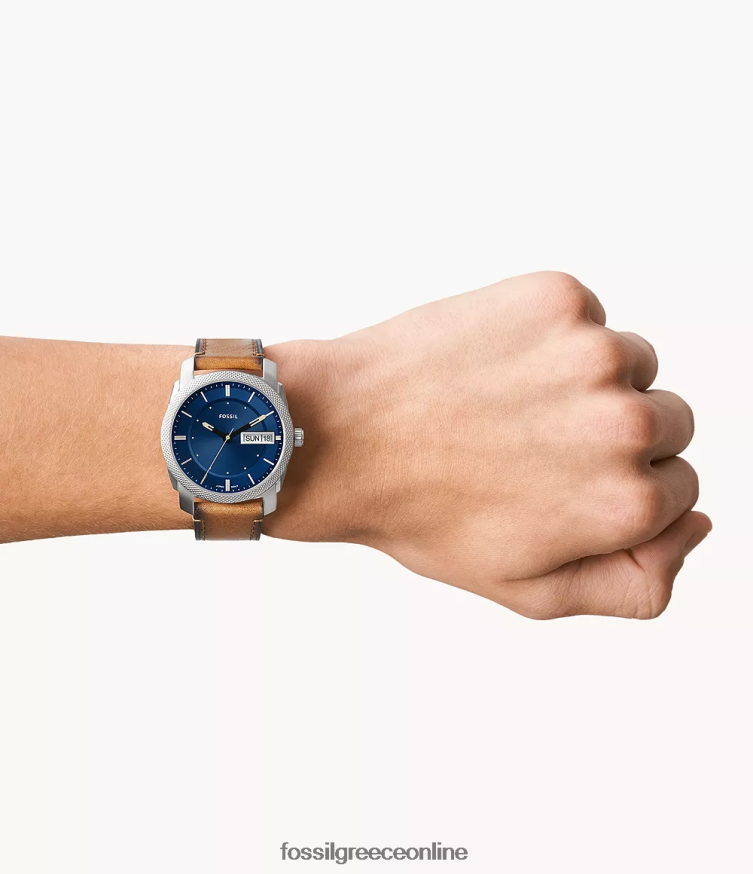Fossil άνδρες μηχανή τριών χεριών day-date litehide δερμάτινο ρολόι FVT06R1420 παρακολουθώ βυρσοδέψω