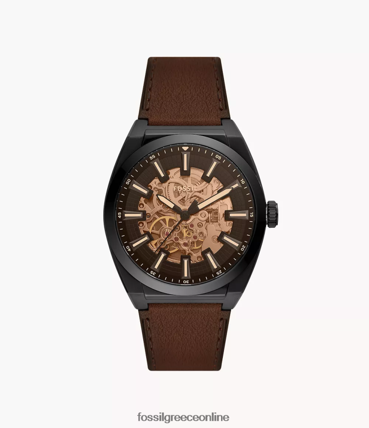 Fossil άνδρες Αυτόματο δερμάτινο ρολόι everett litehide FVT06R1396 παρακολουθώ σκούρο καφέ