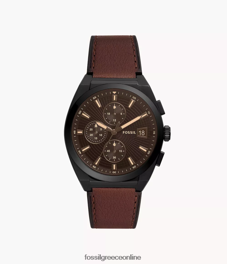 Fossil άνδρες δερμάτινο ρολόι everett χρονογράφος litehide FVT06R1447 παρακολουθώ καφέ