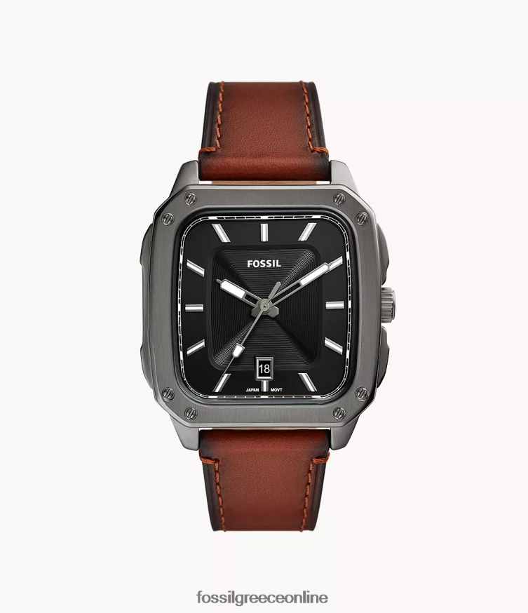 Fossil άνδρες επιγραφή δερμάτινο ρολόι ημερομηνίας τριών χεριών litehide FVT06R1411 παρακολουθώ κεχριμπάρι