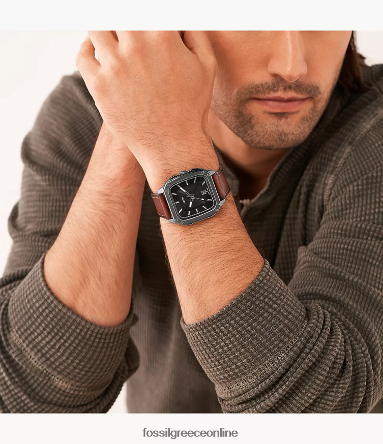 Fossil άνδρες επιγραφή δερμάτινο ρολόι ημερομηνίας τριών χεριών litehide FVT06R1411 παρακολουθώ κεχριμπάρι