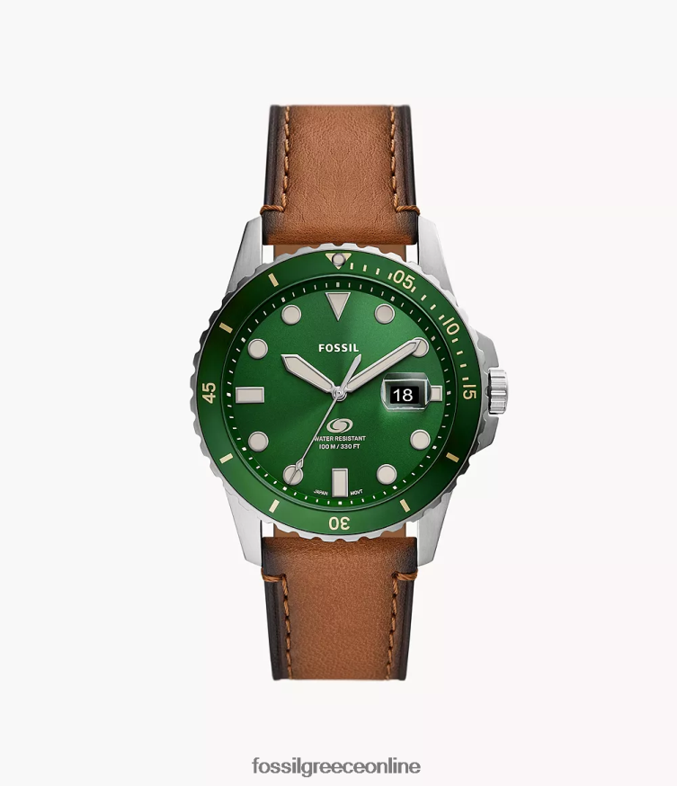 Fossil άνδρες δερμάτινο ρολόι τρίχερων litehide FVT06R1427 παρακολουθώ μπλε