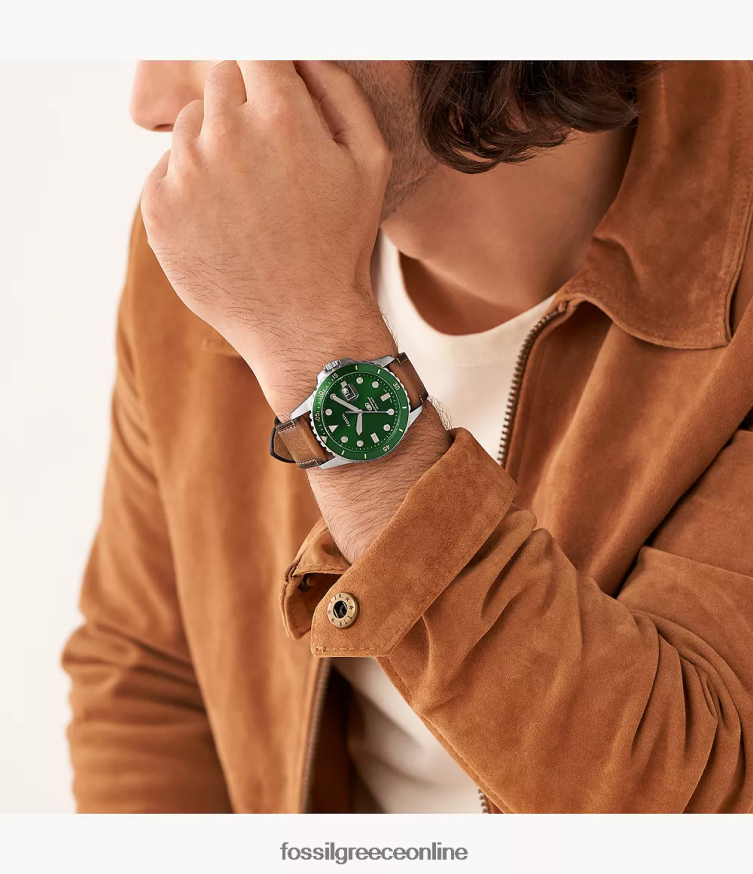 Fossil άνδρες δερμάτινο ρολόι τρίχερων litehide FVT06R1427 παρακολουθώ μπλε