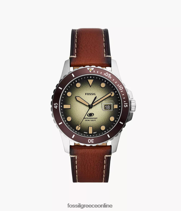 Fossil άνδρες δερμάτινο ρολόι τρίχερων litehide FVT06R1573 παρακολουθώ μπλε