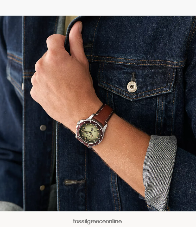 Fossil άνδρες δερμάτινο ρολόι τρίχερων litehide FVT06R1573 παρακολουθώ μπλε