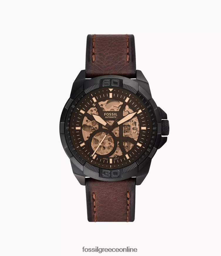 Fossil άνδρες Αυτόματο δερμάτινο ρολόι litehide bronson FVT06R1433 παρακολουθώ καφέ