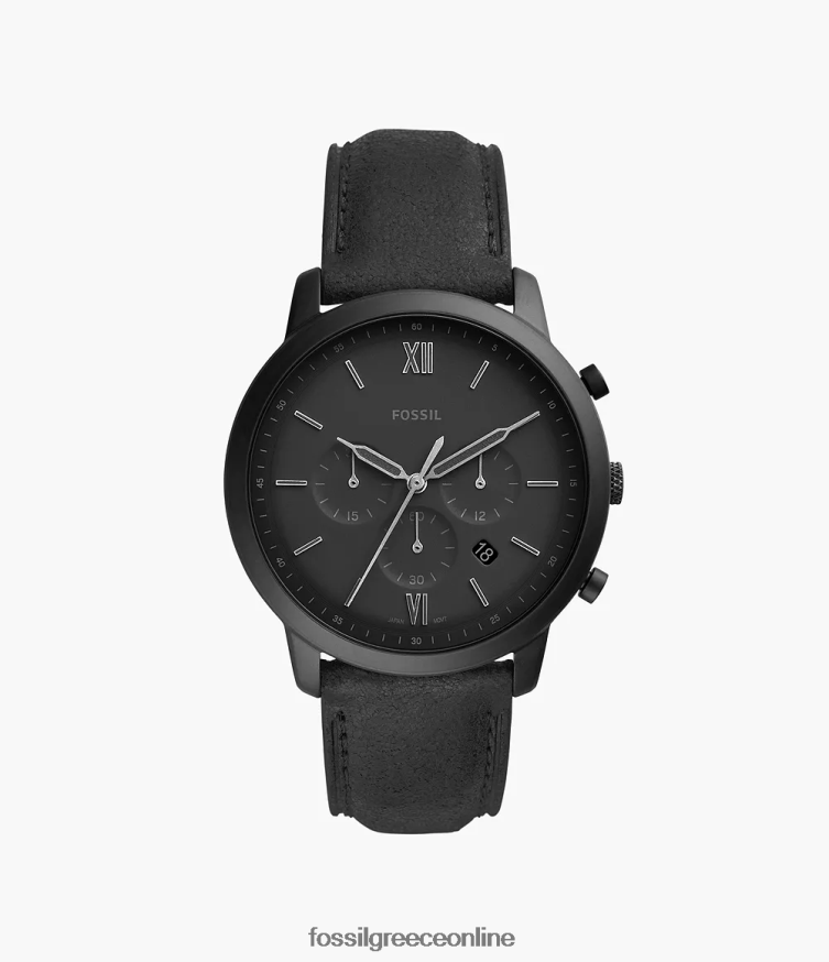Fossil άνδρες δερμάτινο ρολόι neutra χρονογράφος FVT06R1417 παρακολουθώ μαύρος
