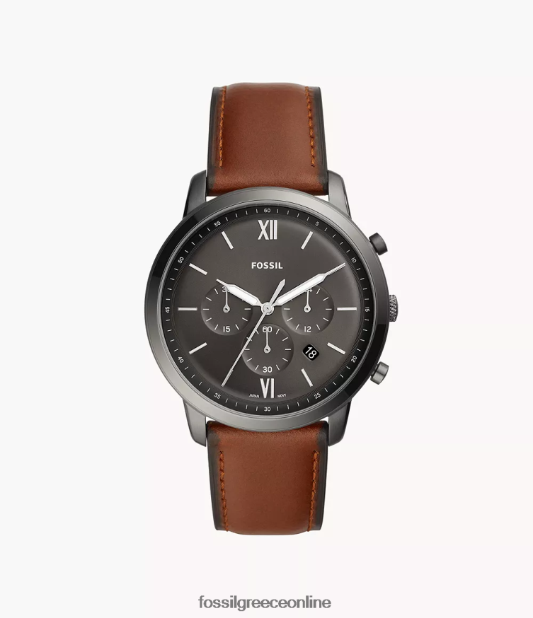 Fossil άνδρες δερμάτινο ρολόι neutra χρονογράφος FVT06R1419 παρακολουθώ κεχριμπάρι
