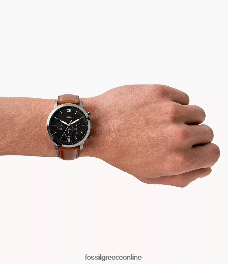 Fossil άνδρες δερμάτινο ρολόι neutra χρονογράφος FVT06R1419 παρακολουθώ κεχριμπάρι