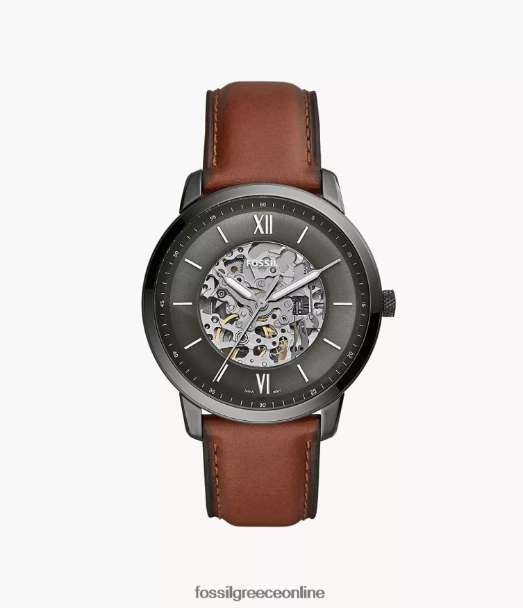 Fossil άνδρες neutra αυτόματο δερμάτινο ρολόι FVT06R1442 παρακολουθώ κεχριμπάρι