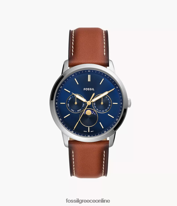 Fossil άνδρες δερμάτινο πολυλειτουργικό ρολόι neutra moonphase litehide FVT06R1438 παρακολουθώ καφέ