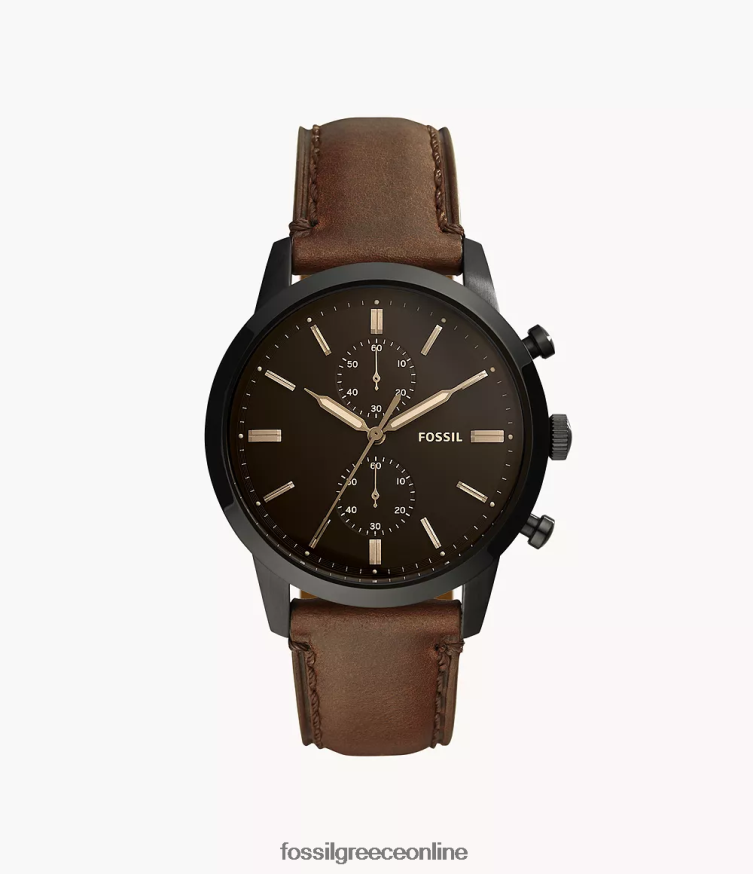 Fossil άνδρες Δερμάτινο ρολόι townsman 44mm χρονογράφος FVT06R1401 παρακολουθώ καφέ