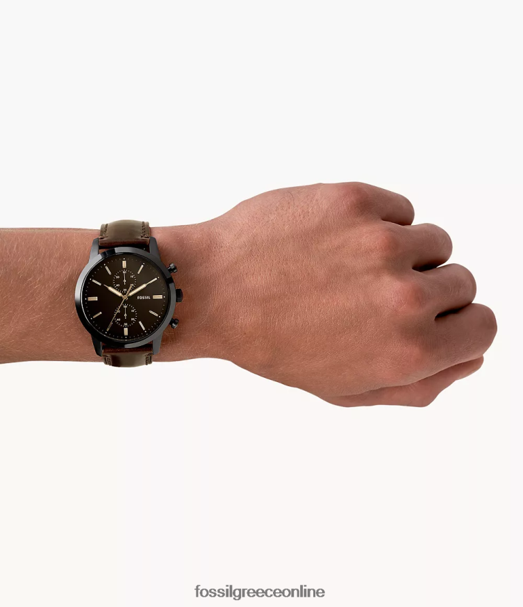 Fossil άνδρες Δερμάτινο ρολόι townsman 44mm χρονογράφος FVT06R1401 παρακολουθώ καφέ