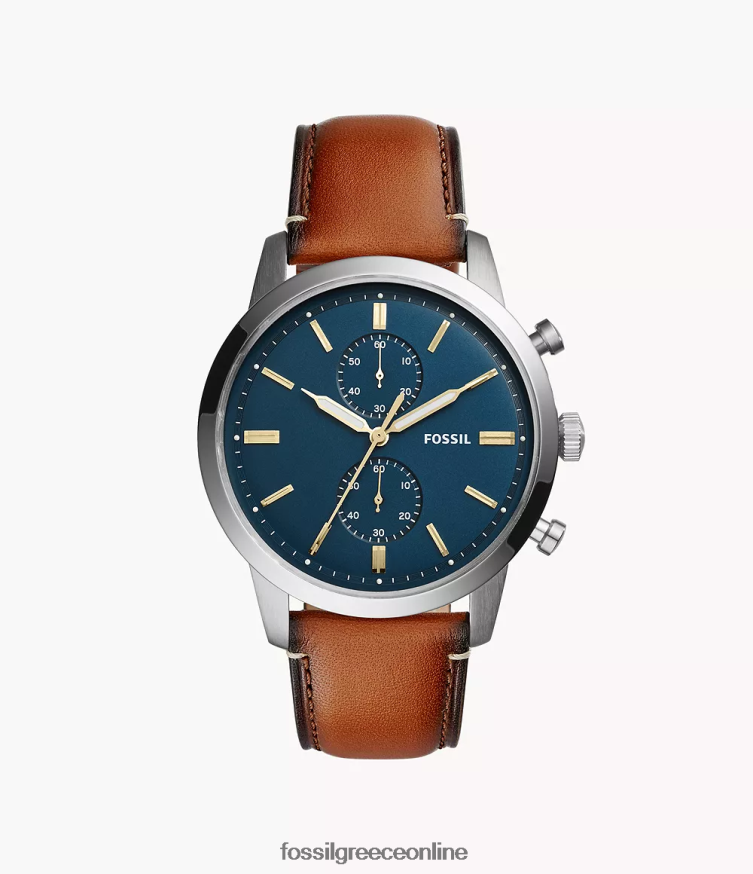 Fossil άνδρες Δερμάτινο ρολόι αποσκευών townsman 44mm χρονογράφος FVT06R1408 παρακολουθώ ανοιχτό καφέ