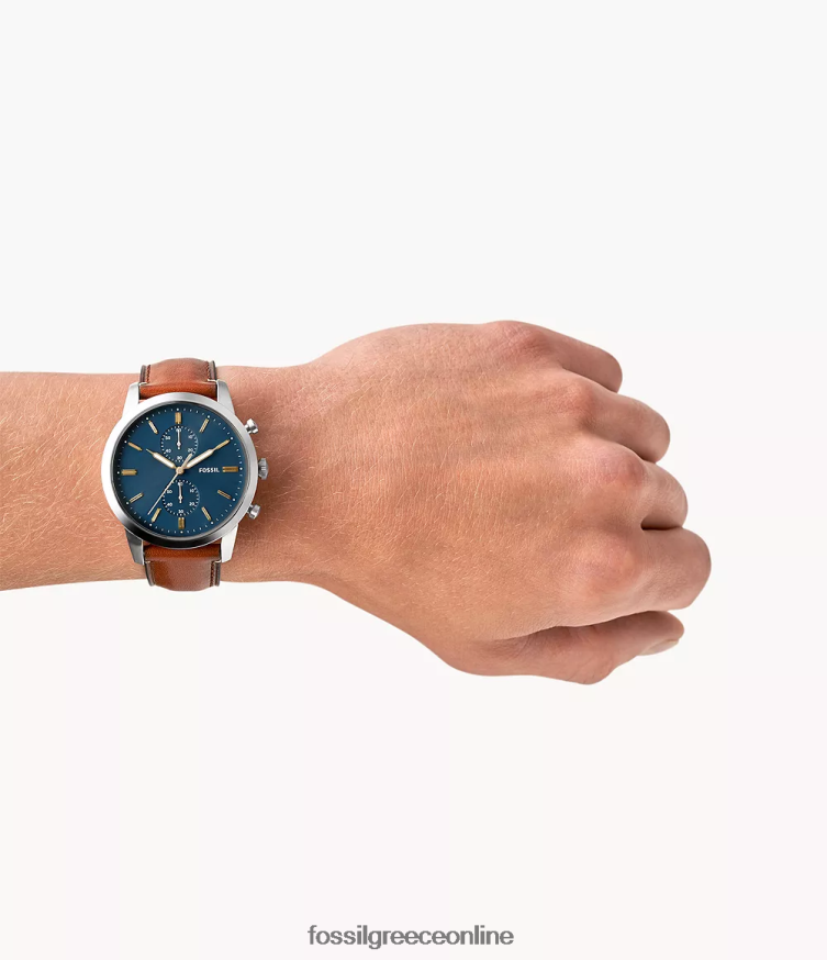 Fossil άνδρες Δερμάτινο ρολόι αποσκευών townsman 44mm χρονογράφος FVT06R1408 παρακολουθώ ανοιχτό καφέ