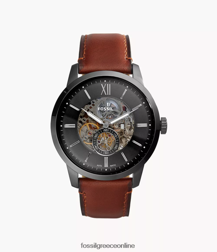 Fossil άνδρες Αυτόματο δερμάτινο ρολόι townsman 48 χλστ FVT06R1407 παρακολουθώ κεχριμπάρι