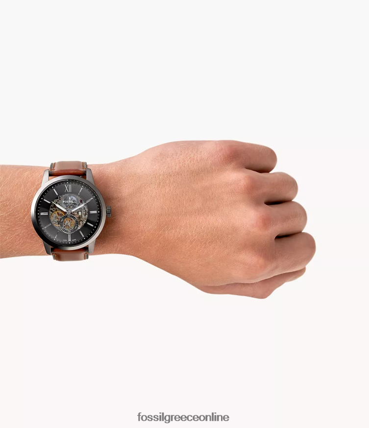 Fossil άνδρες Αυτόματο δερμάτινο ρολόι townsman 48 χλστ FVT06R1407 παρακολουθώ κεχριμπάρι