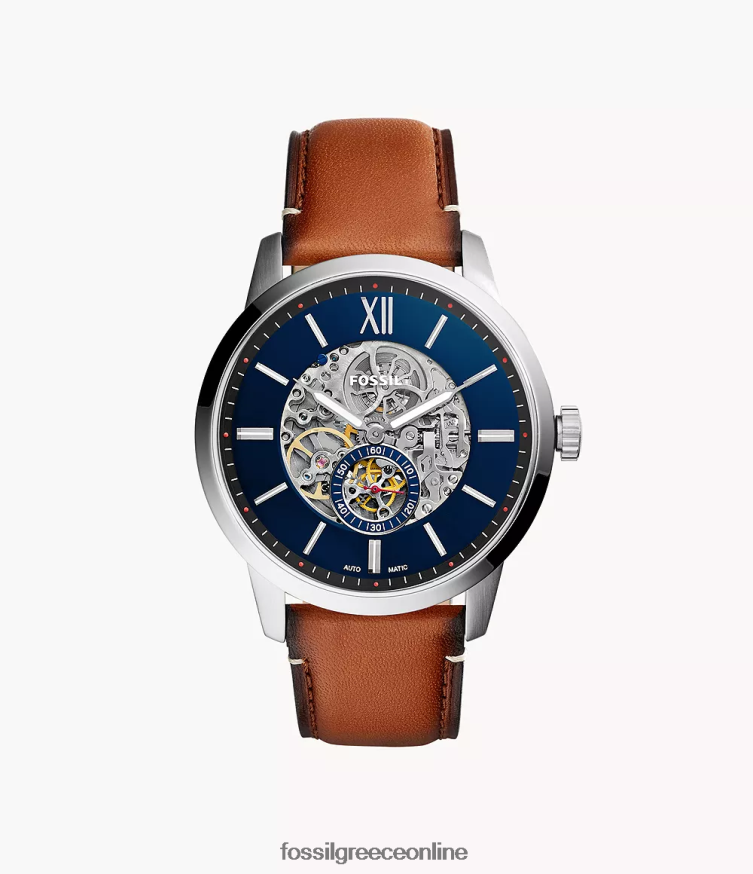 Fossil άνδρες Αυτόματο δερμάτινο ρολόι townsman 48 χλστ FVT06R1415 παρακολουθώ ανοιχτό καφέ