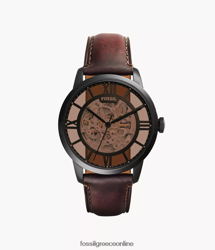 Fossil άνδρες townsman αυτόματο δερμάτινο ρολόι FVT06R1397 παρακολουθώ σκούρο καφέ