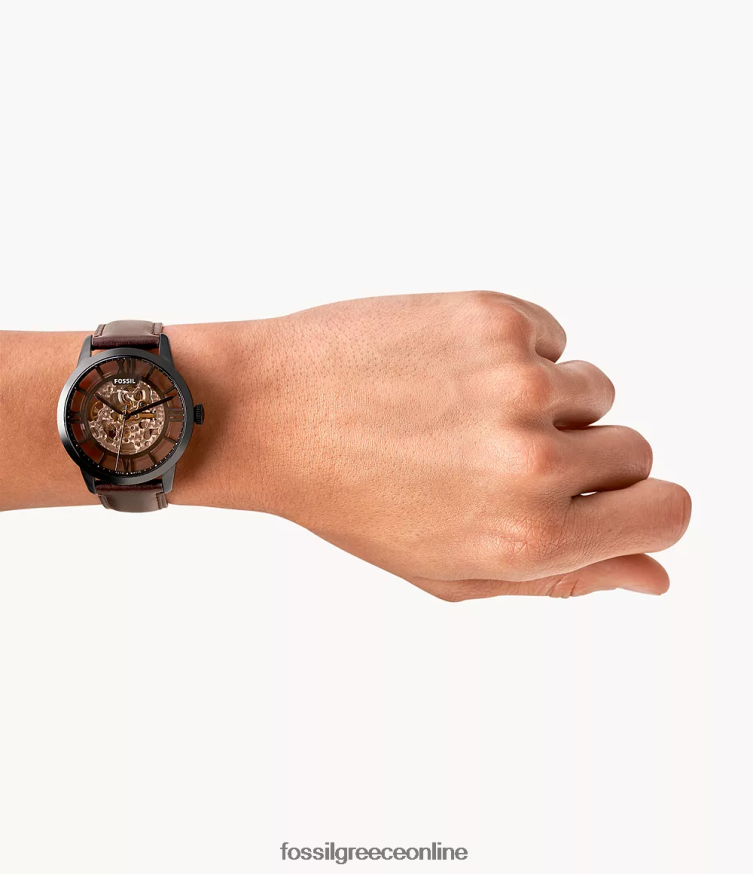 Fossil άνδρες townsman αυτόματο δερμάτινο ρολόι FVT06R1397 παρακολουθώ σκούρο καφέ