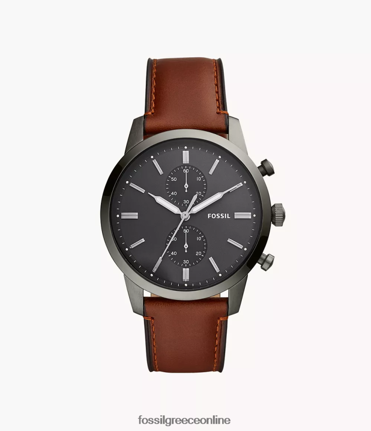 Fossil άνδρες Δερμάτινο ρολόι townsman χρονογράφος FVT06R1412 παρακολουθώ κεχριμπάρι