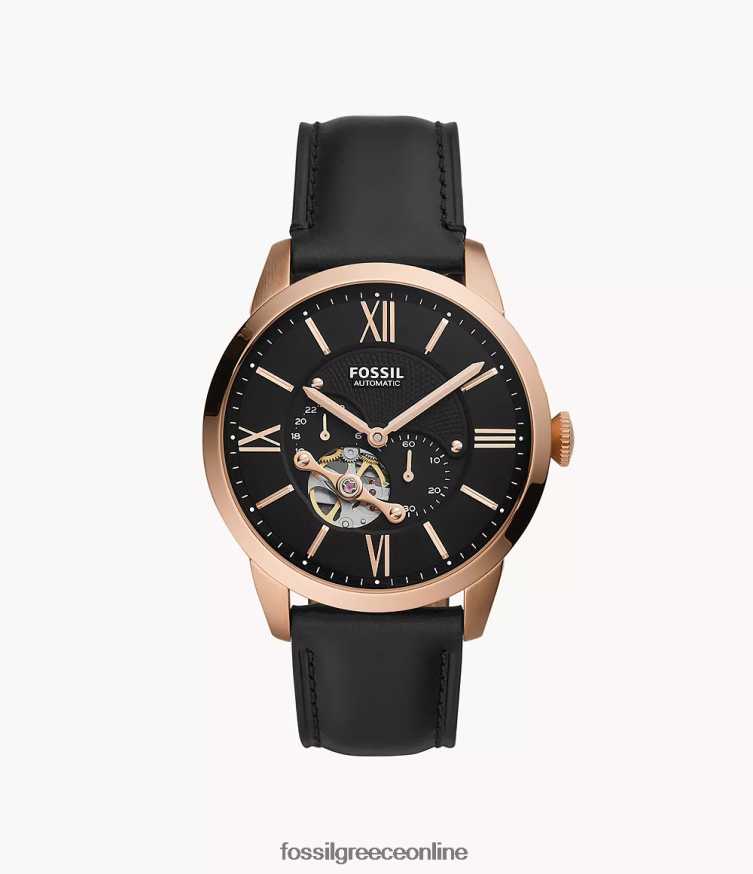 Fossil άνδρες townsman αυτόματο δερμάτινο ρολόι FVT06R1418 παρακολουθώ μαύρος