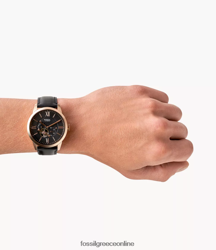 Fossil άνδρες townsman αυτόματο δερμάτινο ρολόι FVT06R1418 παρακολουθώ μαύρος