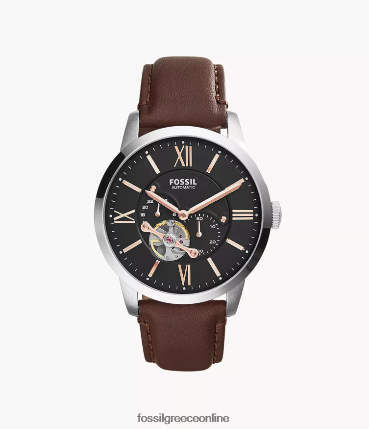 Fossil άνδρες townsman αυτόματο δερμάτινο ρολόι FVT06R1455 παρακολουθώ καφέ