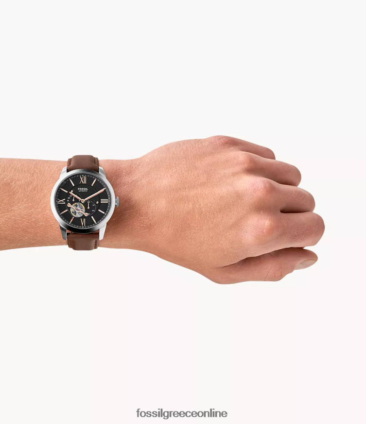 Fossil άνδρες townsman αυτόματο δερμάτινο ρολόι FVT06R1455 παρακολουθώ καφέ