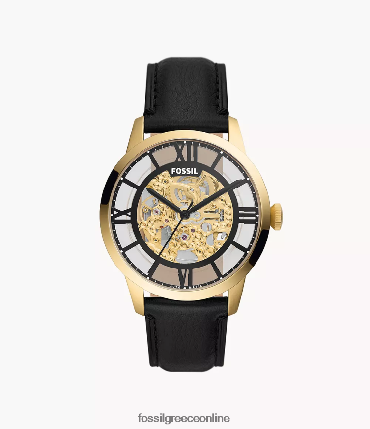 Fossil άνδρες townsman αυτόματο δερμάτινο ρολόι litehide FVT06R1398 παρακολουθώ μαύρος