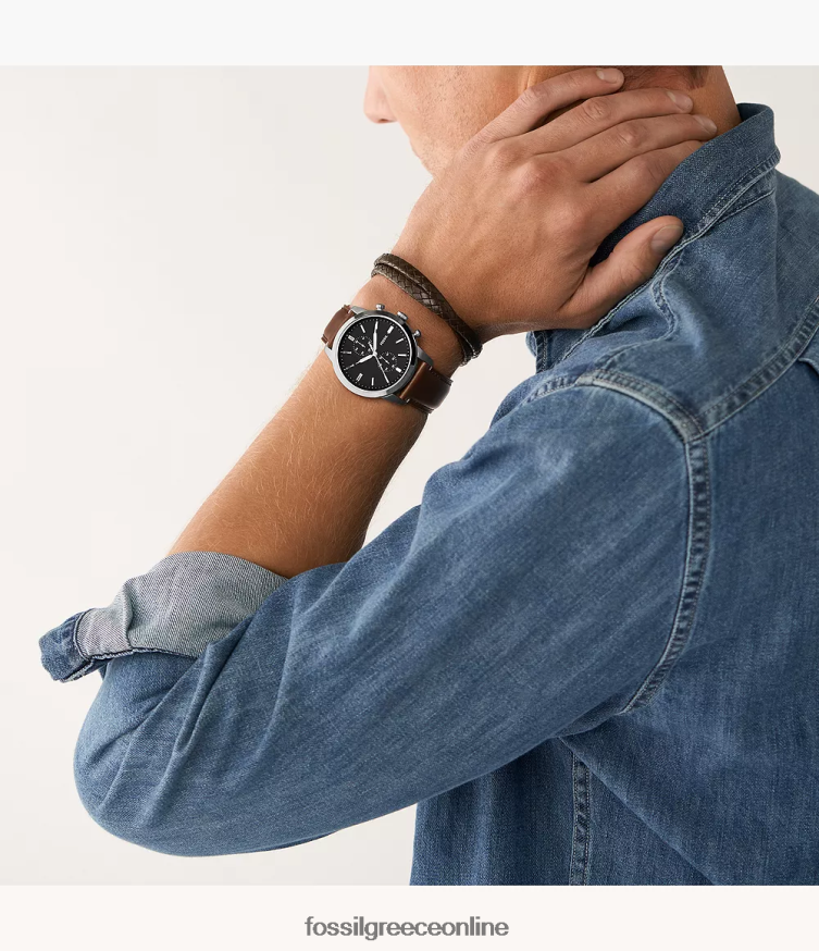 Fossil άνδρες Σετ δερμάτινο ρολόι και βραχιόλι townsman χρονογράφος litehide FVT06R1460 παρακολουθώ καφέ