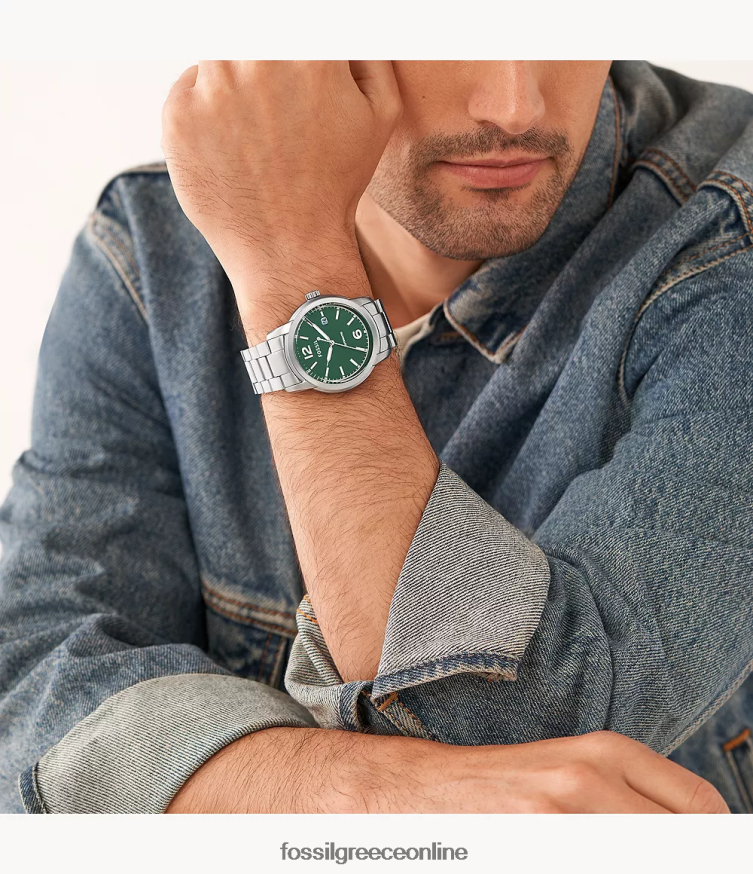 Fossil άνδρες κληρονομιά αυτόματο ρολόι από ανοξείδωτο ατσάλι FVT06R1365 παρακολουθώ ασημί-τόνος