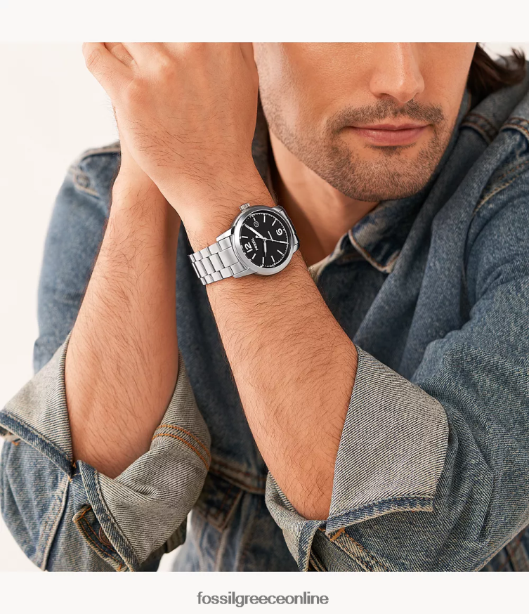 Fossil άνδρες κληρονομιά αυτόματο ρολόι από ανοξείδωτο ατσάλι FVT06R1384 παρακολουθώ ασημί-τόνος