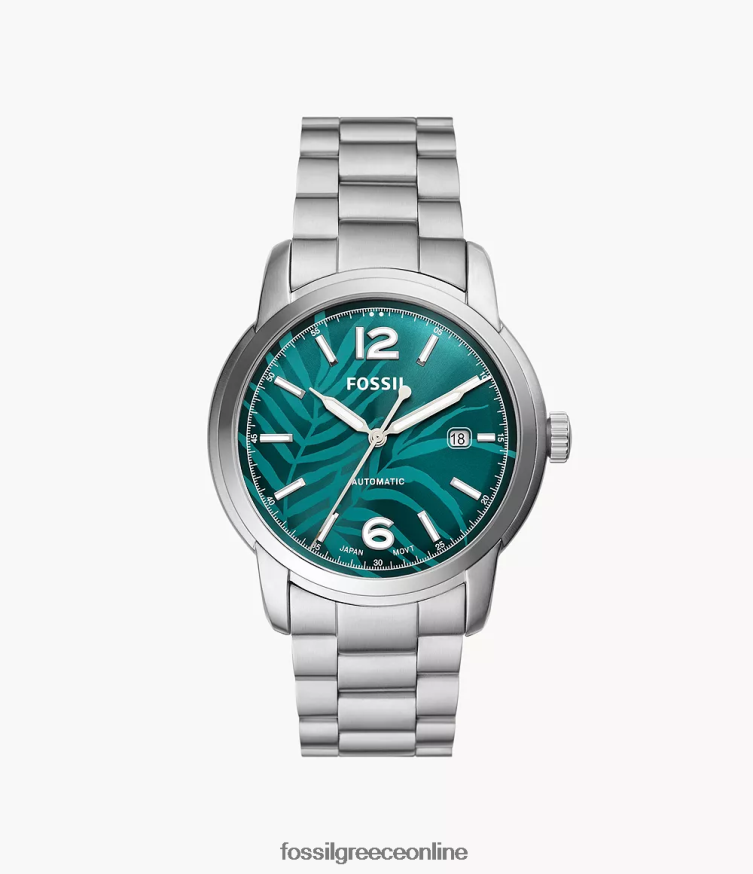 Fossil άνδρες κληρονομιά αυτόματο ρολόι από ανοξείδωτο ατσάλι FVT06R1385 παρακολουθώ ασημί-τόνος