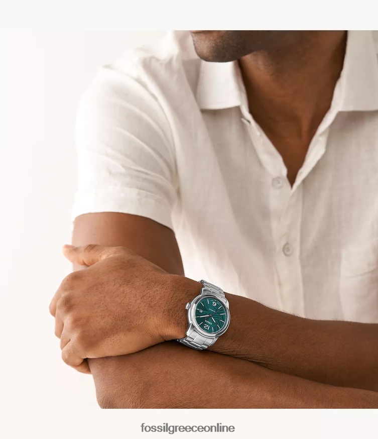 Fossil άνδρες κληρονομιά αυτόματο ρολόι από ανοξείδωτο ατσάλι FVT06R1385 παρακολουθώ ασημί-τόνος