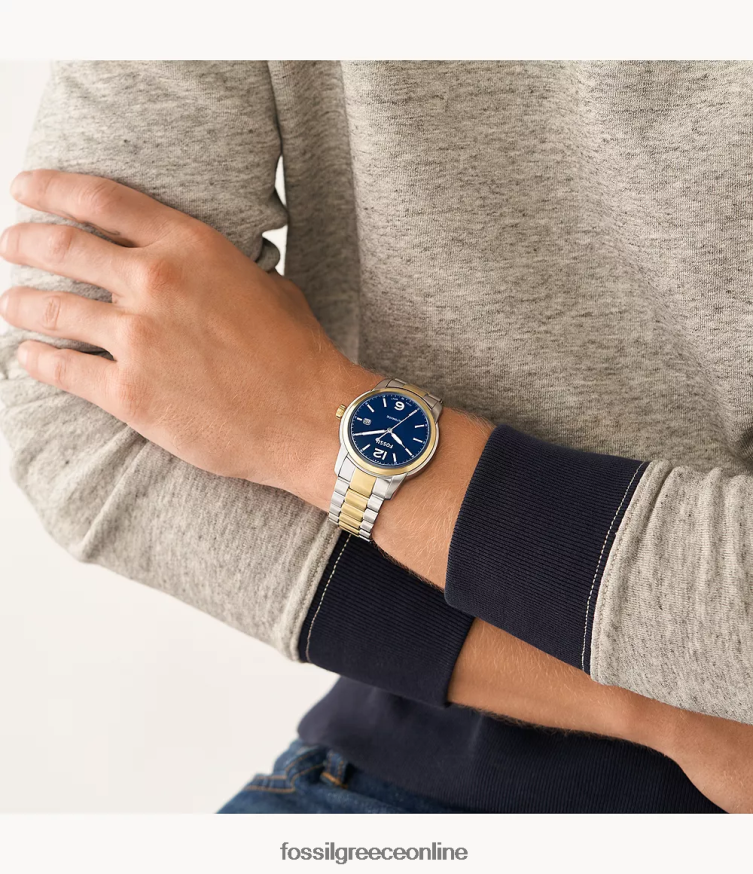 Fossil άνδρες κληρονομιά αυτόματο ρολόι από ανοξείδωτο ατσάλι FVT06R1386 παρακολουθώ διχρωμία