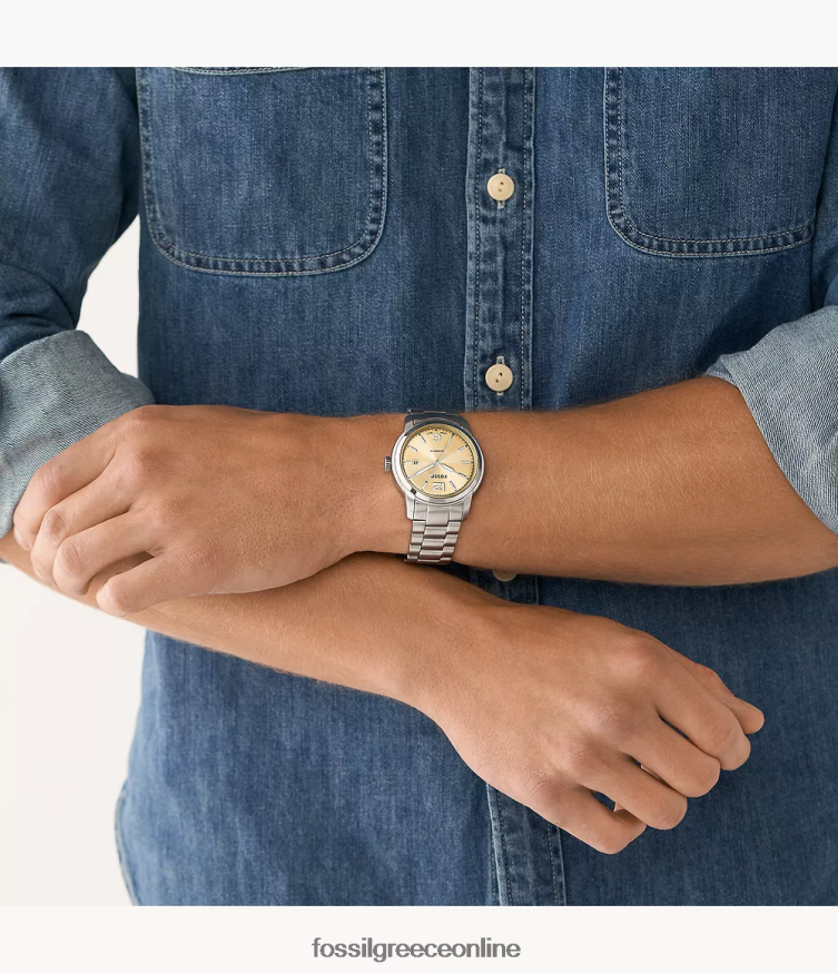 Fossil άνδρες κληρονομιά αυτόματο ρολόι από ανοξείδωτο ατσάλι FVT06R1391 παρακολουθώ ασημί-τόνος