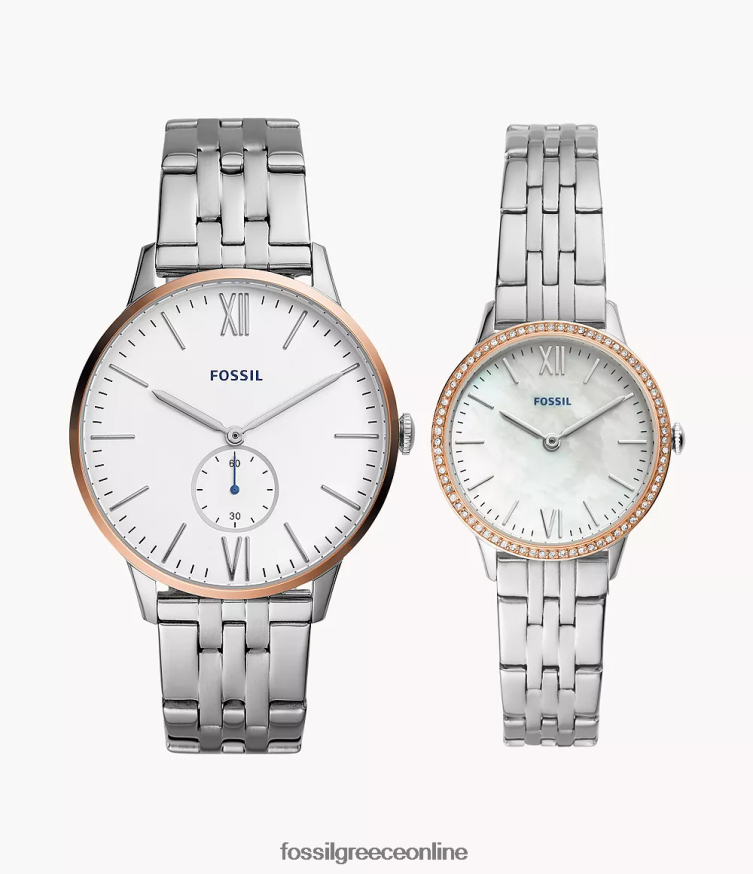 Fossil άνδρες σετ ρολογιών από ανοξείδωτο ατσάλι με τρία χέρια FVT06R1568 παρακολουθώ ασήμι