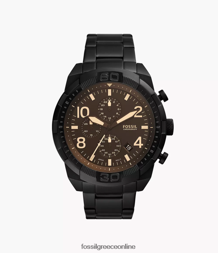 Fossil άνδρες ρολόι χρονογράφος bronson από ανοξείδωτο ατσάλι FVT06R1342 παρακολουθώ μαύρος