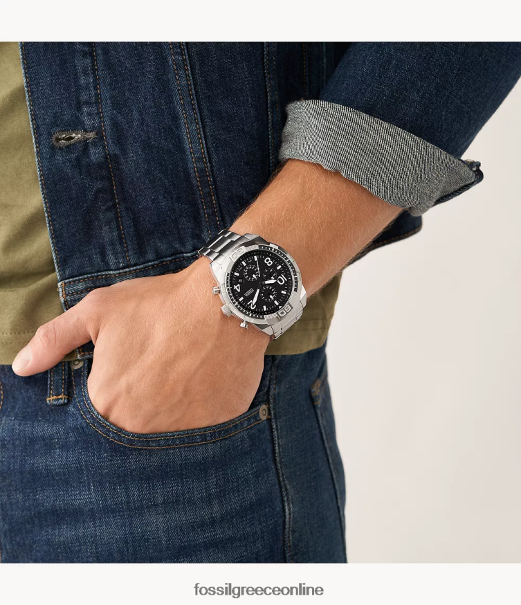 Fossil άνδρες Σετ ρολόι από ανοξείδωτο ατσάλι και χρονογράφος bronson FVT06R1380 παρακολουθώ μαύρος