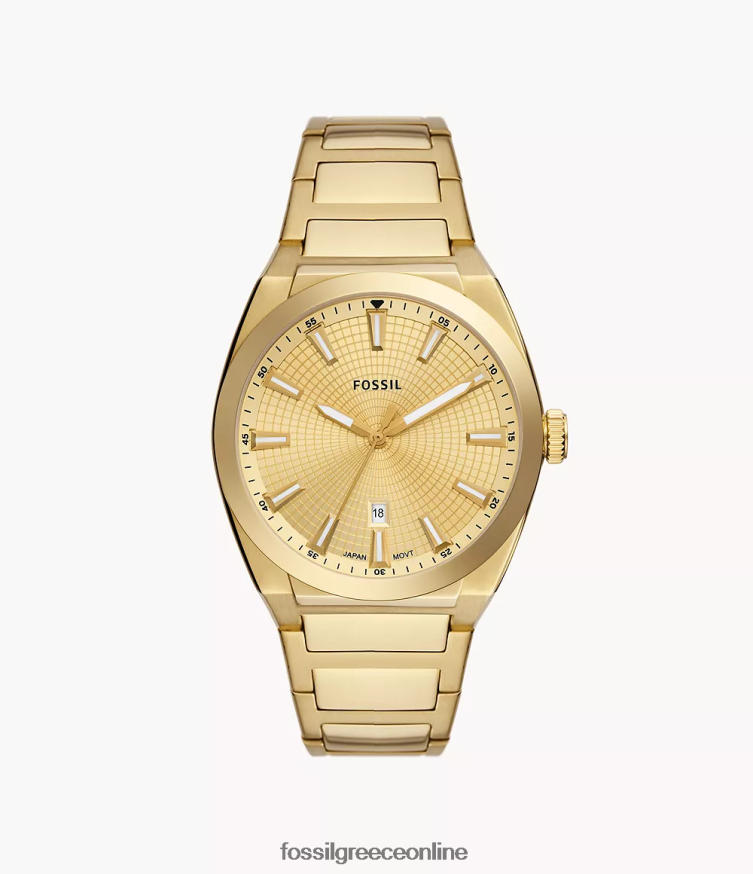 Fossil άνδρες everett τριών χεριών ρολογιού από ανοξείδωτο ατσάλι FVT06R1347 παρακολουθώ χρυσός τόνος
